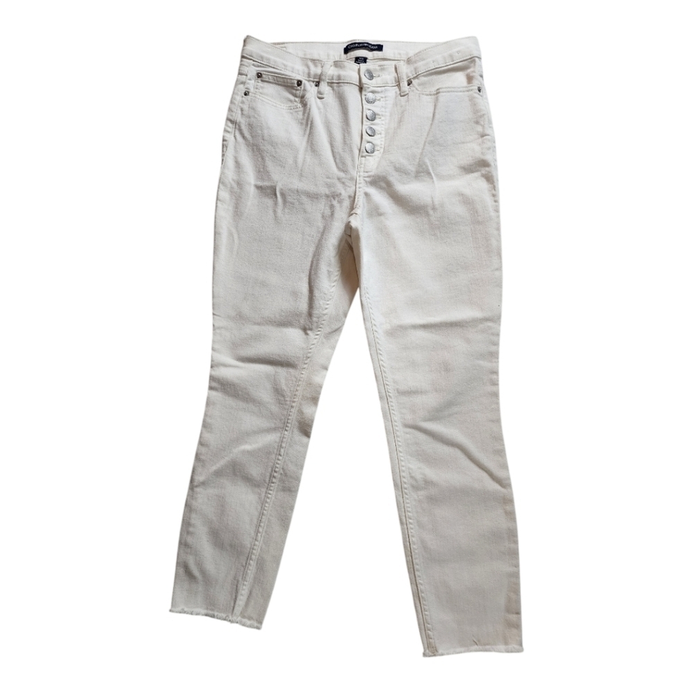 Calvin Klein High Rise Button Fly White Jeans Size 10/30 Slim Straight Raw Hem